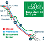 I-94 Closing Near St. Cloud Tuesday Night